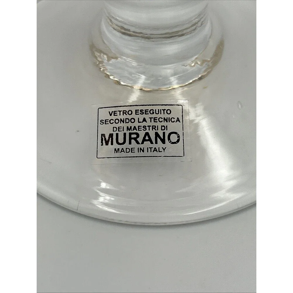 MURANO Italy Hand Blown White Cristal Light Amber Art Glass Petal Vase Bowl